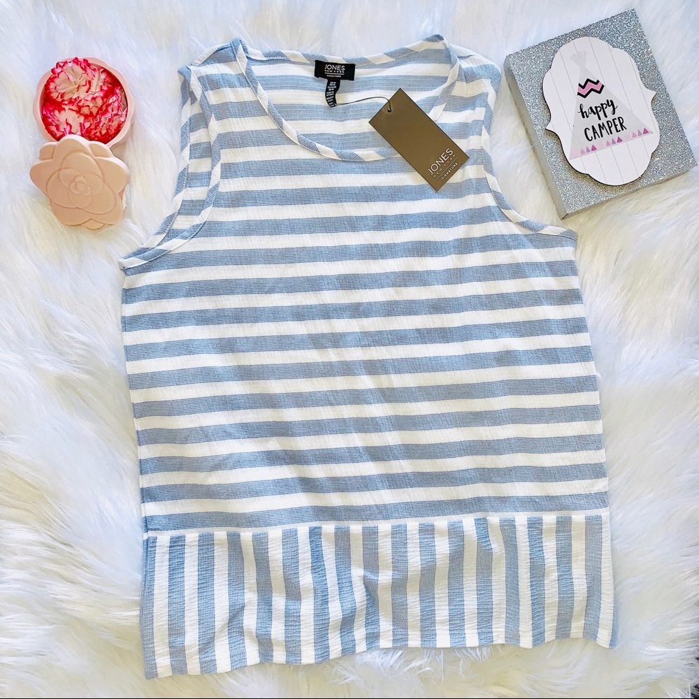 Jones New York WHITE/BLUE STRIPED SLEEVELESS TOP